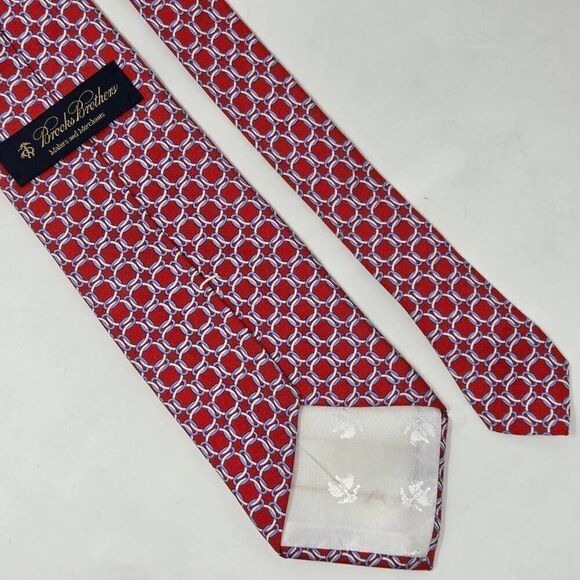 BROOKS BROTHERS MAKERS MERCHANTS SILK TIE RED BLUE WHITE RING PATTERN 3.5" X 59" - Picture 2 of 3